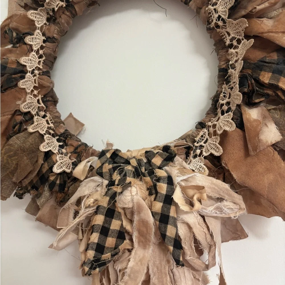 Rustic Farmhouse Plaid Wreath Handmade w Lace  Wreath Charming Final Sale